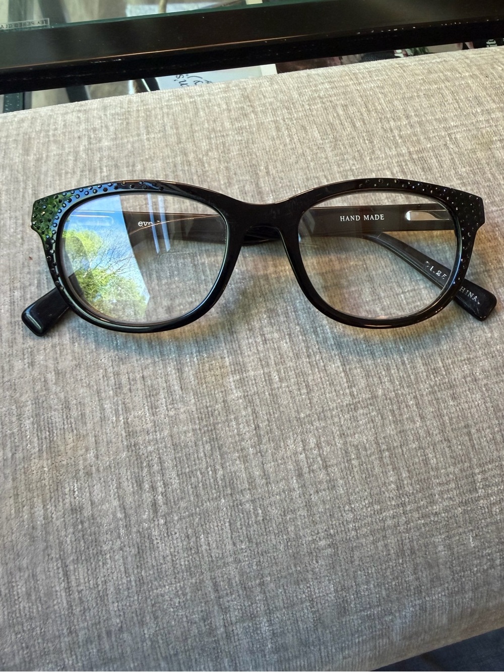 Eye Bobs Readers 1.25, black with black rhinestones women’s glasses
